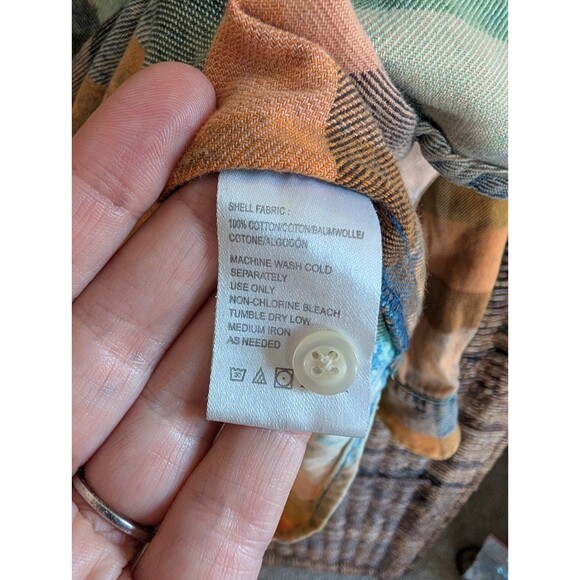 Anthropologie Isabella Sinclair Buffalo Plaid Check Ruffle Chambray Henley Shirt - Picture 9 of 9